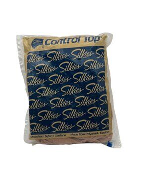 Silkies Control Top Support Hose Size Large Nude Cotton Lined Gusset NEW